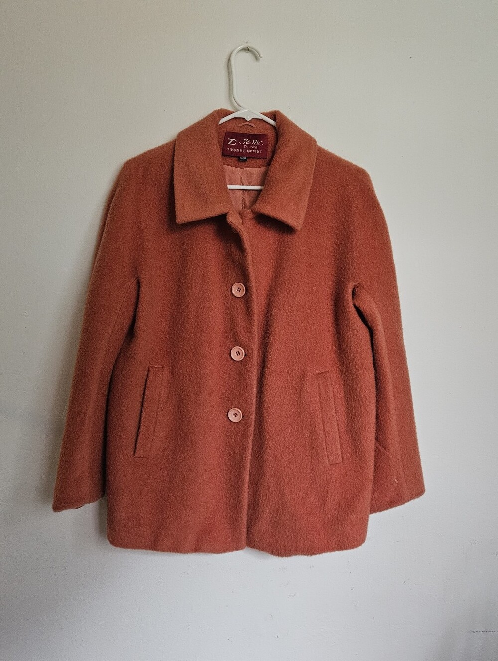 Vintage-Inspired Coral Wool Blend Coat